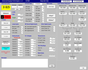 thickness gauge diagnostic screen