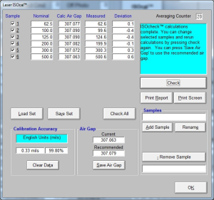 isocal laser thickness gage calibration